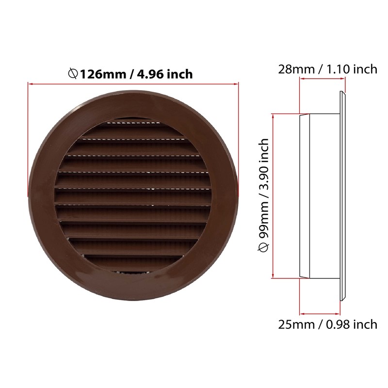 Brown 100mm / 4 inch Round Air Vent Grill Cover,