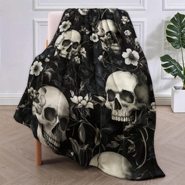 VANZEV Skull and Floral Pattern Blanket Gifts for Women, Gothic Floral Flannel Blanket, Soft Warm Lightweight Throw Blankets for Bedding Sofa Couch Home Travel Decor 40" x 50"