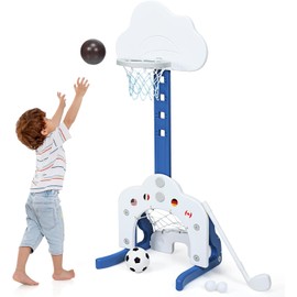 HOMGX Kids Basketball Hoop, Outdoor Indoor Cloud Shaped Mini Basketball Goal Toy Stand w/Adjustable Height, Suitable for preschoolers, Basketball Hoop Set Best Gift for Baby Infant (White)