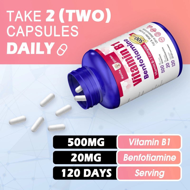 NuvitaGarden Vitamin B1 (Thiamin) 500 mg, 240 Caps - Energy