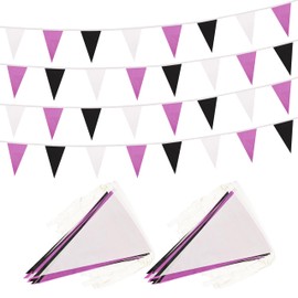 Yamiuo 100 Ft White Purple Black Pennant Banner Flag, 60 Pcs String Hanging DIY Bunting Flags for Party, School, Birthday, Wedding, Carnival, Celebrations, Outdoor and Indoor Decorations (White Purple Black)