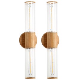 Eietonte Bathroom Vanity Lighting Fixture, 2-Light Wood Grain Wall Sconce Light Fixture with Clear Glass, E26 Socket Indoor Wall Lamp, Modern Wall Sconce for Mirror Living Room, 2 Pack