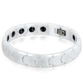 JewelryWe Mens 11MM Wide Ceramic Magnetic Bracelet Link Wristband Polished - White