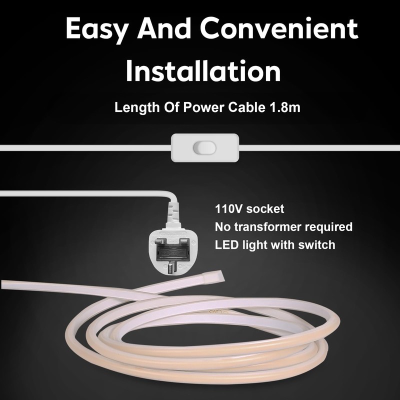 pcningled COB Cuttable LED Strip 2M (6.6ft) IP67 Waterproof AC10W