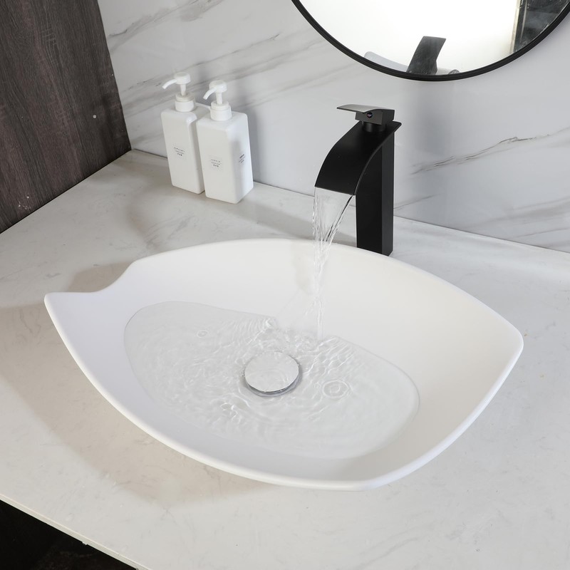 Sinku Mccut 21 Inch Stone Resin Vessel Sink and Drain