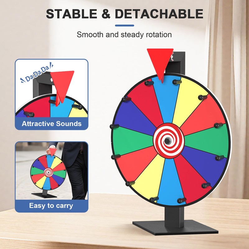 Retbtnm 12 Inch Prize Wheel, 12 Slots Color Spinning Wheel