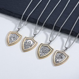 XIXLES Saint Michael Necklace 925 Sterling Silver Archangel St. Michael Medal Pendant,Saint Michael Amulet Jewelry for Men with 22 in Chain