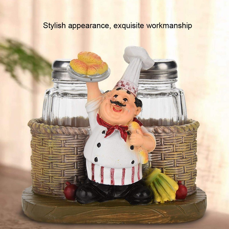Funny Salt and Pepper Shakers with Chef Figurines Holder, Resin