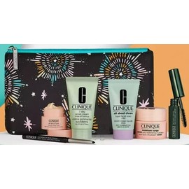 CLINIQUE 7pc Gift Set Moisture Surge Eye Cream Mascara Quickliner Soap Scrub