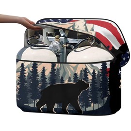 Qiyupavto American Flag Mountain Print Camper Propane Tank Cover, Fit Dual 30lb Tanks, Waterproof Polyester Canvas Covers for RV/Trailer/Camper, Universal RV Parts RV Accessories