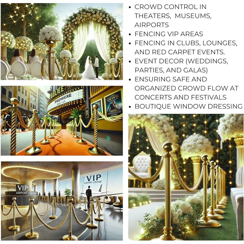 6PCS Gold Braided Rope - 5FT Elegant Rope for Stanchion