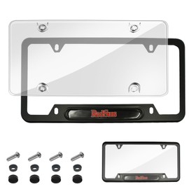 ELECTRONLUMEN Clear License Plate Covers + Aluminum Alloy Frames Combo Fit Standard US/CA 4 Holes RedSuns Sticker License Plate Holders, Pack of 1