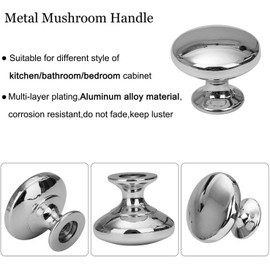 Wajade Round Drawer Knobs 12 Pack Mushroom Shape Silver Cabinet Knobs Drawer Handles Pulls with Screws for Cabinet Wardrobe Drawer Cupboard of Kitchen Bedroom Furniture 30mm