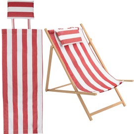 GORGECRAFT Beach Sling Chair Replacement Cloth Red and White Stripes Pattern Chair Oxford Cloth Lounge Chair Fabric with Pillow for Sunbathing Garden Courtyard Reclining Sling Foldable Lawn Chair