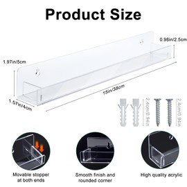 CRAFTIFANO 12 Pack Wall Mounted Acrylic Nail Polish Organizer Rack 15 Inch Clear Nail Polish Shelf with Removable Ends Multi-Purpose Shelf for Essential Oils Cosmetics Storage Display