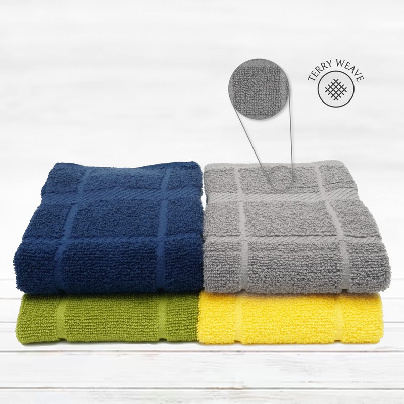 Mellow Buff 100% Cotton Terry Dish Towels, 4 Pack Solid,