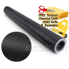 AUTOGOODY 72" x 60" Black Carbon Fiber Vinyl Wrap 3D Bubble Free Air Release 6ft x 5ft