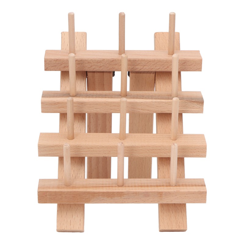 12 Spools Wooden Sewing Thread Holder Foldable Bobbin Hanging Rack