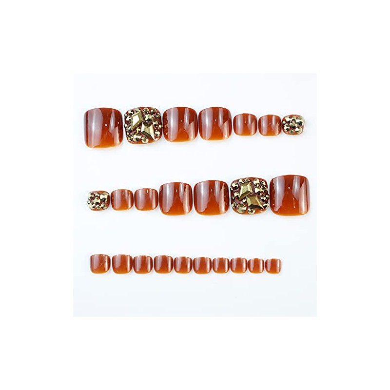 24 Pcs Amber Toenail Nail Tips 3D Decoration Glitter Nails