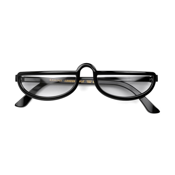 LONDON MOLE Eyewear | Brainy Reading Glasses | Half Moon Glasses | Cool Readers | Men's Women's Unisex | Full Rim Glasses | Spring Hinges | Gloss Black | magnification +1.5