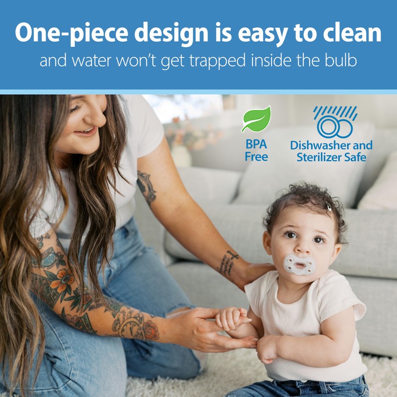 Dr. Brown's Advantage One-Piece Silicone Baby Pacifier, Fully Symmetrical Soother,