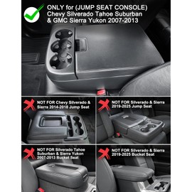 Center Console Arm Rest Cover for Chevy Silverado, Suburban, Tahoe & GMC Sierra, Yukon 2007 2008 2009 2010 2011 2012 2013, Jump Seat, Vinyl Leather Armrest Lid Protector, Black-Gray Stitches