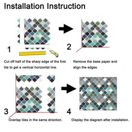 Backsplash Tile Wall Stickers, 4 Pieces Arabesque Peel Stick Wall Tiles, 10 x 10 Inch, 3D Waterproof Sticker, Backsplash Wall Tiles, Easter Decoration, Tile for Kitchen, Bathroom, Home (A)