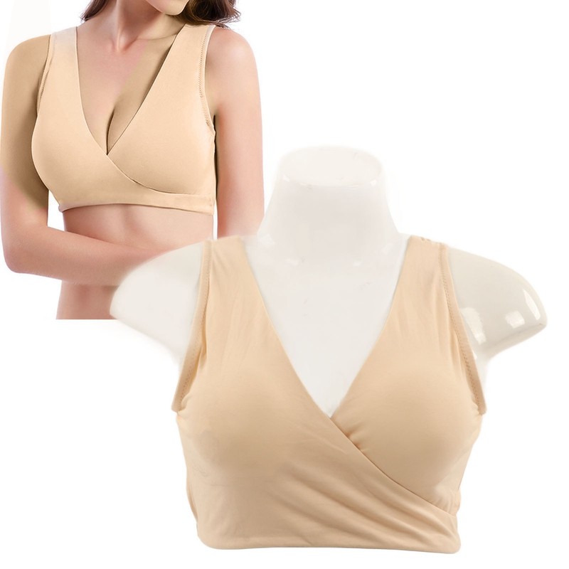 Nursing Bra Fleshcolor Wireless Cross Convenient Breastfeeding Sleep Maternity Underwear