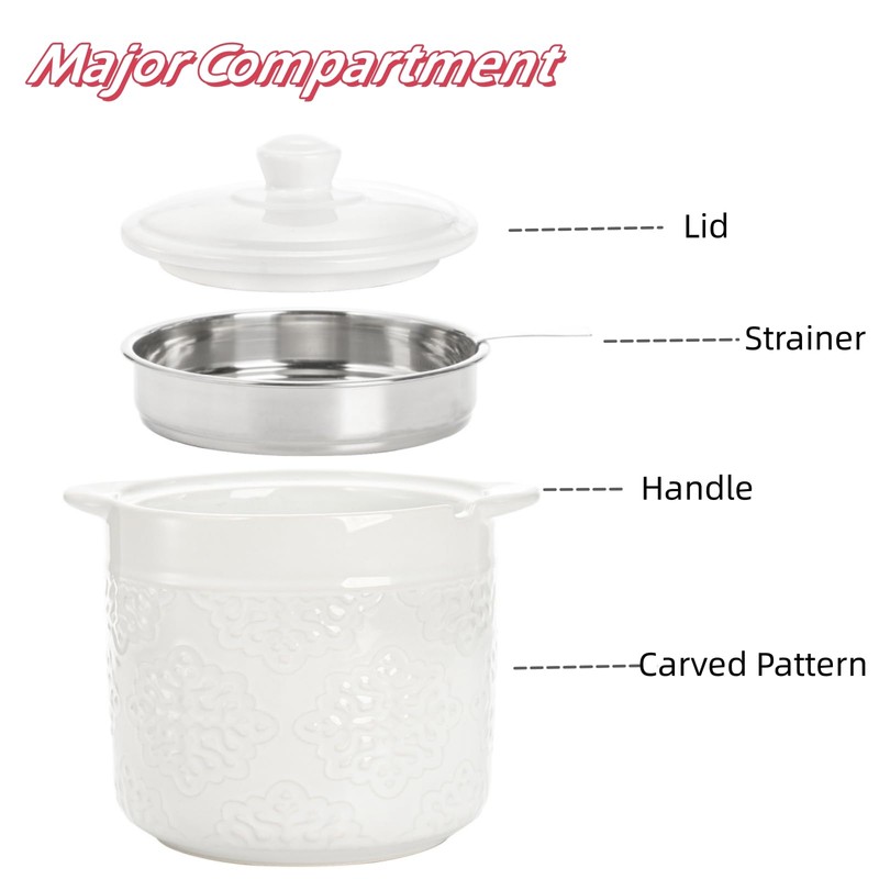 Lyellfe Ceramic Bacon Grease Container, 1.2L/40 Oz Oil Filter Pot