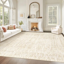 Living Room Rugs 8x10: Washable Moroccan Geometric Boho Rug Farmhouse Non Slip Stain Resistant Large Rug Low Pile Soft Carpet for Bedroom Dining Room Children Room (Beige,8x10)