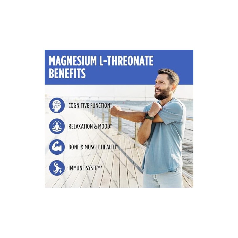 Magnesium L-Threonate 1000mg 60 Tablets, Supports Cognitive Function, Brain Health