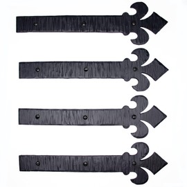 4 Pack 12 Inch Black Faux Strap Hinges - Hand Forged Dummy Faux Doors Hinge – Rustic Iron Hinges for Farmhouse Shutter, Carriage Door, Barn Door, Castle Door, and Gates – The Fleur De Lis Series