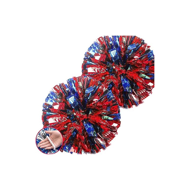 We Moment Blue and Red 12in Cheerleading pom poms Metallic