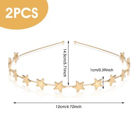PEOVLVN 2 Pcs Star Headbands for Women, Gold & Silver Star Headband Sparkly Star Crown Headpiece Metal Headband Bridal Elastic Hair Hoop Wedding Hair Accessories for Women and Girls