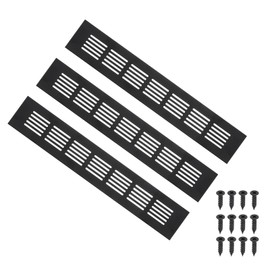 PATIKIL 12 x 2 Inch Door Air Grille Cover, 3 Pieces Aluminium Grille Ventilation Cover with Mounting Screws for Cabinet Doors, Wardrobe Doors, Black