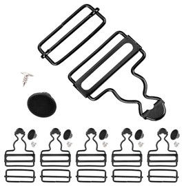 6 Sets Metal Overall Buckles, 1-1/2" Overall Clips Replacement Dungaree Fastener with Adjustable Slide Buckle and Buttons Gourd Buckle Bib Overall Strap Hooks for DIY Sewing (Black)