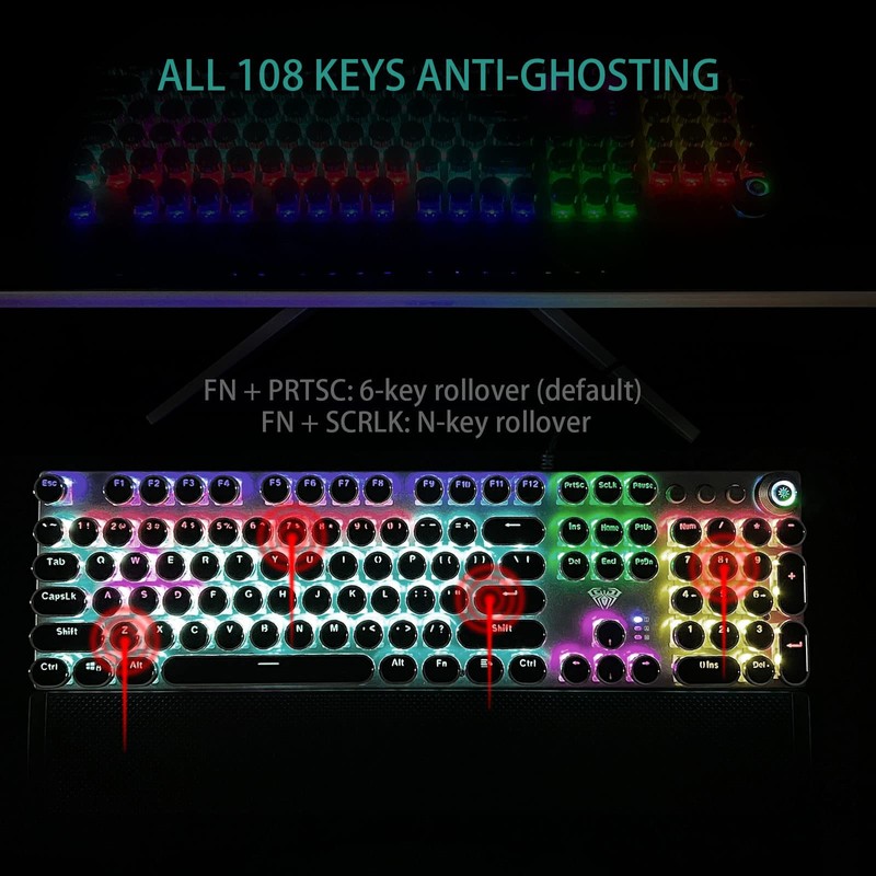 AULA F2088 Typewriter Style Mechanical Gaming Keyboard Wired,Blue Switches,Rainbow LED