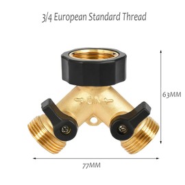 FIBOUND Brass distributor, Y connector valve, 2-way distributor, shut-off valves for taps, brass garden hose, tap connection with 2 independent on/off valves