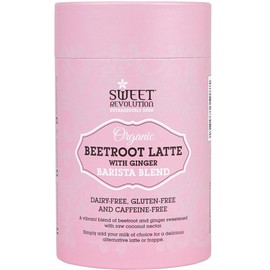 Sweet Revolution Organic Beetroot Latte with Ginger Barista Blend 100g tub. Gluten Free, Dairy Free, Refined Sugar-Free.
