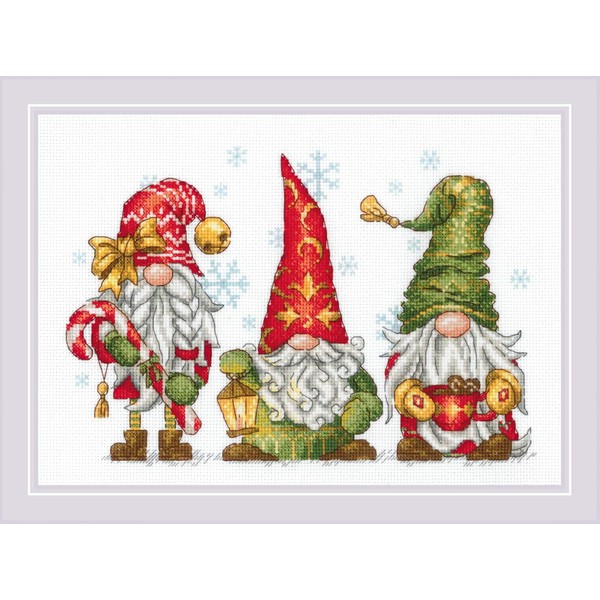 RIOLIS - Jolly Gnomes 2234 Holiday Cross Stitch Kit, 11.6