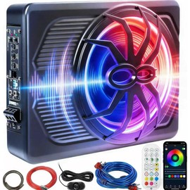 Andeman 1000W Smart Car Subwoofer with Remote & APP Dual Control - 10" Slim Under Seat Powered Bass, 16M RGB Color Lights, Built-in Amp & Hi/Lo Input for Car/Truck/SUV/Jeep/MPV