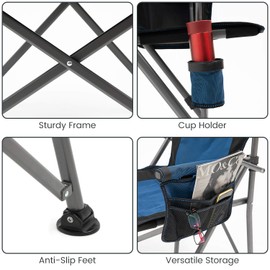 Camping Chair Hard Arm High Back Lawn Chair Heavy Duty with Cup Holder, for Camp, Fishing, Hiking, Outdoor, Carry Bag Included (Blue)