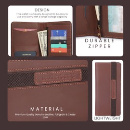 Leatherganic Travel Wallet, Long Bifold Wallet, Airline Ticket Wallet, Leather Passport Wallet, Genuine Leather Passport Holder with RFID Blocking for Men and Women (Tan)