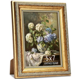 ASTRDECOR 5x7 Picture Frame, Ornate Vintage Gold Picture Frames with Glass for Wall Hanging and Tabletop Display, 5 x 7 Antique Photo Frame with Distressed Rust-Like Finish, Retro Home Decor