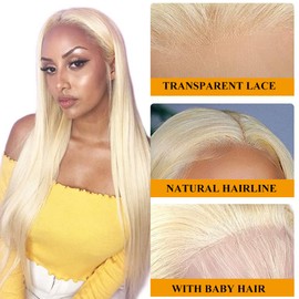 QTHAIR 12A Russian Blonde #613 Transparent Lace Frontal Closure 100% Russian Blonde Human Hair for All Women (20",#613 Platinum Honey Blonde Closure Transparent Color Lace)