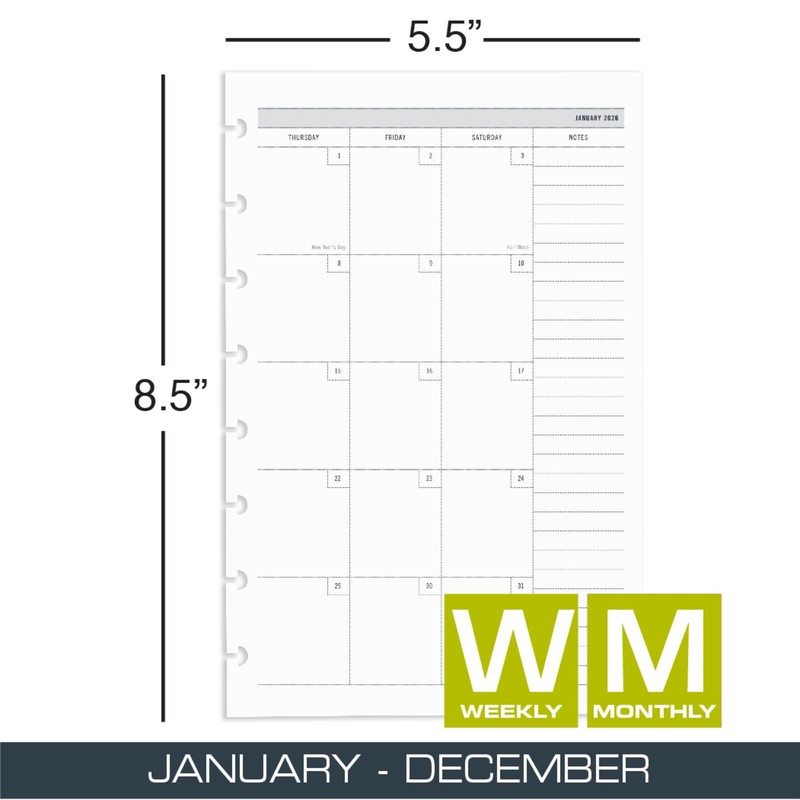 2026 TUL® Discbound Weekly/Monthly Planner Refill Pages, Junior Size, January