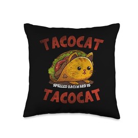 Taco Cat spelled backward is tacocat funny mexican vintage Throw Pillow
