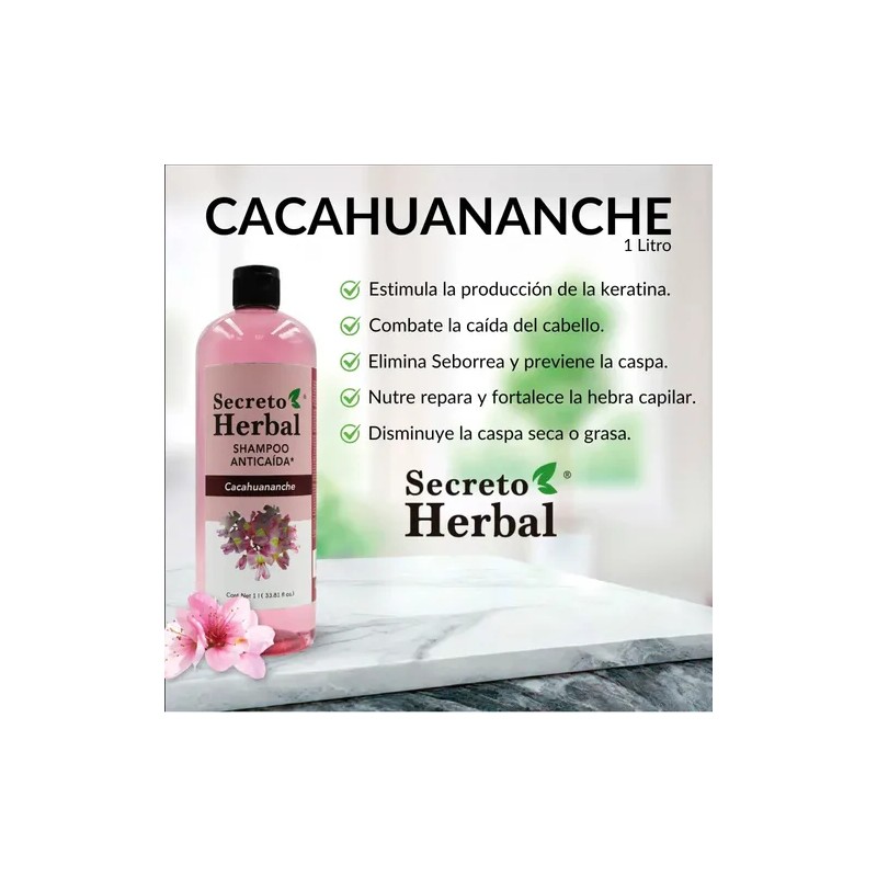 Shampoo Anticaída Y Regenera Cacahuanache Secreto Herbal 1l