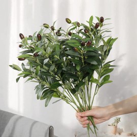Dremisland 6 Pack Olive Branches Artificial Plants Olive Branches Stems Fake Plants Green Leaves Fruits Branch Leaves for Vase Bouquets Wedding Floral Arrangement, Greenery Decor (Olive-6PCS)