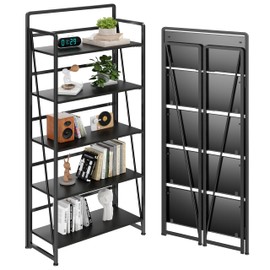 BHG No Assembly Folding Bookshelf for Living Room,Collapsible Book Shelf for Home Office, Portable Bookcase Storage Organizer Rack Shelves
